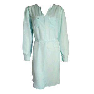 MOSSIMO Solid All Blue Long Sleeve Belted Shirt Dres Womens Size L Large